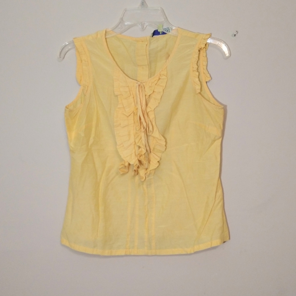 Twist Silk and Cotton Yellow Ruffle Sleeveless Blouse Size 8